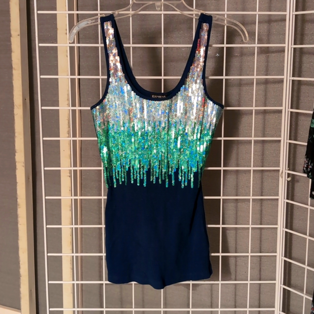 Dark blue bling tank ladies size small New Year's bartender out on the town